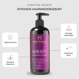 Pure Mineral Keratin Conditioner without Rinse for Radiant Hair - Moisturising, Detangling, Protective - Sulphates, Parabens, Petrolates - 350 ml