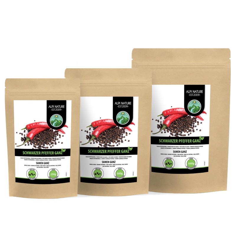 Black pepper whole (250g, 8.8oz), black peppercorns 100% natural, of