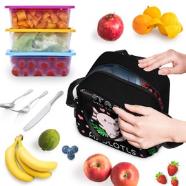 Axolotl Lunch Bag Reusable Insulated Lunch Box Large Capacity Meal Tote for Kids Women Men Cooler Bag Waterproof Adjustable Shoulder Strap Lunch Tote for Work School Picnic Travel Hiking Office