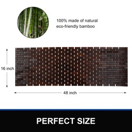 Fovlaurs Bamboo Bath Mat Bathroom Runner Long Large Rugs Floor Wood Shower Bathtub Waterproof Non Slip Accessories 16x48 Inch Easy to Clean, Brown, 1 pc