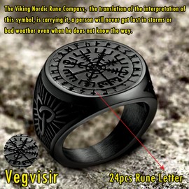 Stainless Steel Norse Scandinavian Viking Jewelry Vintage Vegvisir Compass Thumb Rings for Male