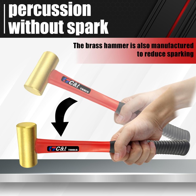 C&T 3-Piece Hammer Set, Jacketed Fiberglass Solid Brass Non-Sparking Hammers,