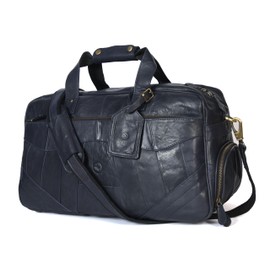 Aaron Leather Duffle Bag for Men, 30L Overnight Weekender Garment Duffel Bags for Travel, Carry On Mens Weekend Bag for Traveling, Gym, Luggage Bag, Perfect Classic Gift for Father's Day - Navy Blue