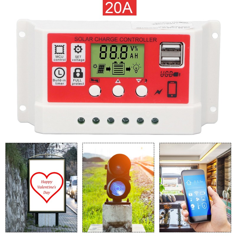 Solar Charge Controller PWM Lithium Battery Photovoltaic Charge Regulator LCD