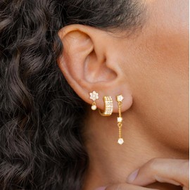 Lotus Karen Stud Hoop Earrings Set for Women - 3 Pairs Dainty Cartilage Earrings | 14K Gold Plated Small Hoops Earring Set for Pierced Ears for Christmas