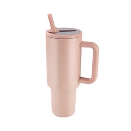 40 oz Insulated Tumbler with Handle and Flip Straw & Rubber Base Stainless Steel Water Bottle - Leak Proof Vacuum Mug Keep Drinks Hot or Cold All Day & Easy to Clean(Peach pink)