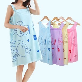 [Big discount] Character one-piece towel, towel, towel, shower gown, bathrobe, wrap gown, tank top, sleeveless shower robe, wrap towel, pretty yellow 3ea