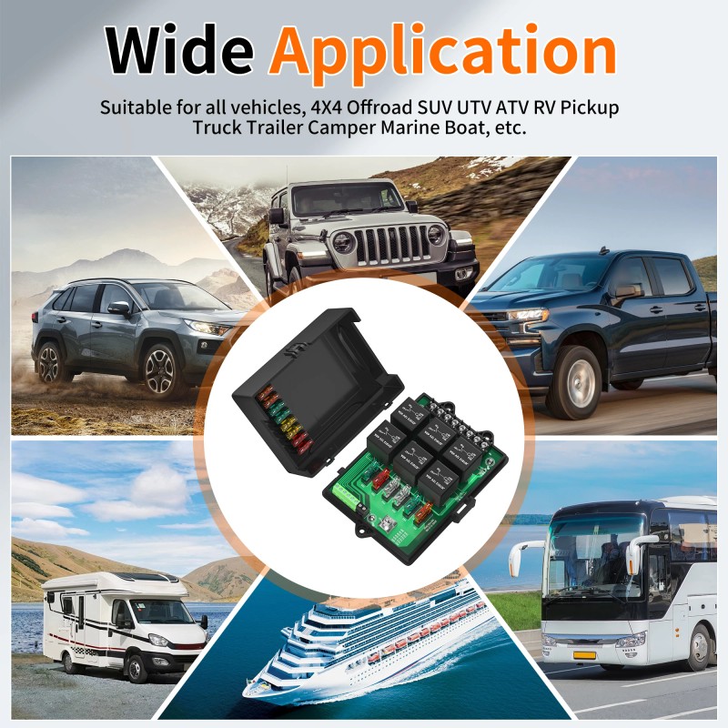12V 6 Way Fuse and Relay Box PCB Module with