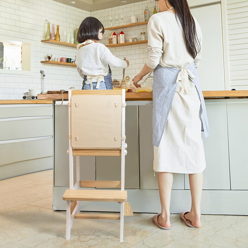 WOOD CITY Kitchen Stool Helper for Kids with Non-Slip Mat,
