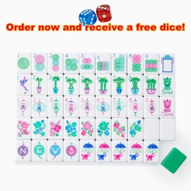 New Tortoiseshell White Lotus 160 Pieces Set Luxury Acrylic Engraved Custom Sunday Travel Set American Mahjong TilesColor: Green Monkey Jasmine