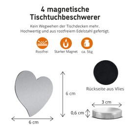 4 Magnetic Tablecloth Weights Stainless Steel Tablecloth Holder with Magnet, Silver (Heart)