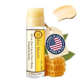 Bálsamo labial de cera de abeja orgánica, lápiz labial natural para labios secos, varita hidratante de miel y propóleo, bálsamo labial sin petróleo para hombres y mujeres, cuidado de labios limpio para todo tipo de piel, 0.65 onzas