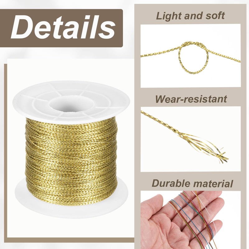 sourcing map Metallic Cord,1mmx100m Light Gold Ornaments Strings Metallic Non