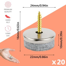 Flintronic 20PCS Furniture Pads Floor Protectors, 24mm Diameter Felt Pads for Furniture Feet, Non-Slip Chair Leg Floor Protectors with Easy Screw Installation, 5MM Thick for Chairs Parquet Laminate