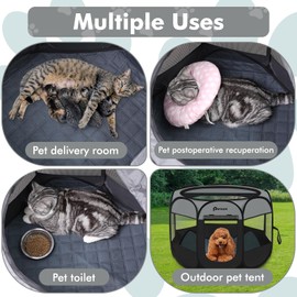 Dog Cat Playpen Indoor Outdoor for Puppy Pet Dog Cat Recovery After Surgery, Dog Tent Crates Cage Indoor/Outdoor, Portable Pop Up Dog Kennel with Carrying Case for Travel (Dark Grey, Small with Pad)
