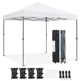 Yaheetech 8x8 Pop Up Canopy Easy Set-up Tent, Portable Outdoor Canopy Instant Tent, Commercial Gazebo with Wheeled Carry Bag & 4 Sandbags for Home, Party & Outdoor Activities, White
