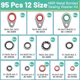 XBVV 95 PCS 12 Sizes Premium A/C Conditioning System Compressor Gasket Seal, Automotive Air Conditioning Compressor Port Seal Gasket Kit Bonded Gasket Seal Assortment Set