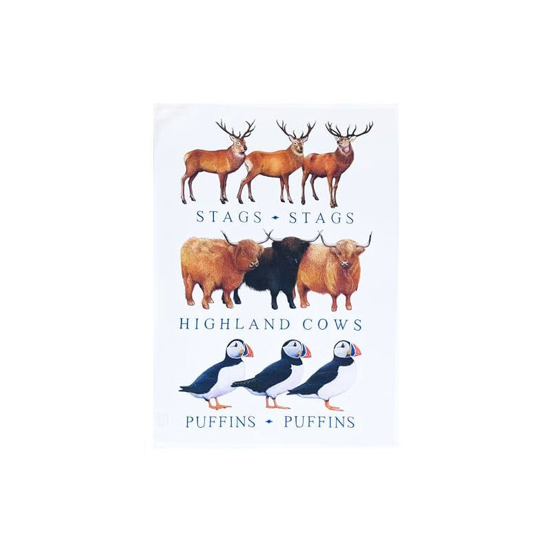 Half a Donkey Scottish Iconic Animals large cotton tea towel