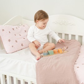 Susurration Muslin Children's Bed Linen 100 x 135 cm Pillowcase 40 x 60 cm Made of 100% Cotton Lightweight and Comfortable Bedding Set for Baby Children (Pink Stars)