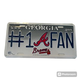 Atlanta Braves #1 Fan Georgia State Metal License Plate Vintage 2004 Old Logo