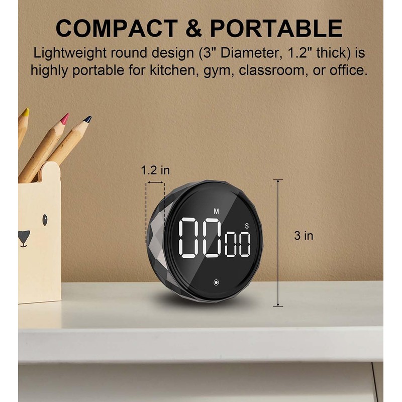 Round Digital Kitchen Timer, Magnetic Countdown Countup Timer with Large