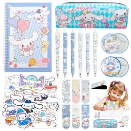 Stationery Set School Supplies Girls- Blue Cartoon Stationary Including Pencil Case Ink Pens Notebook Bookmark Badge Stickers Cute Stationery Supplies Back to School Gift for School Season Boys Kids