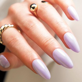 Purple Press on Nails Medium Almond - Fake Nails Solid Color Glossy Almond Shape False Nails Stick on Nails for Women Daily Wear in 24Pcs