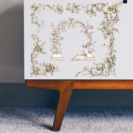 PLIGREAT 3 Sheets Floral Pattern Rubbing on Transfers for Crafts Vintage Flower Border Carved Art Style Rubbing on Decals for Furniture Dressers Wardrobe Transfer Stickers