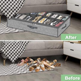 32 Pairs Shoe Organizer Under Bed, Underbed Shoe Storage Boxes Bins, Organizador De Zapatos, Extra Large Zapateras Organizer, Grey, Set of 2