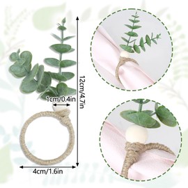 FHUIEWRY 15 Pcs Eucalyptus Napkin Rings, Boho Leaf Wood Bead Farmhouse Napkin Rings Table Decor，Rustic Green Leaf Napkin Ring Holder for Wedding,Family Dinner,Party, Thanksgiving Day