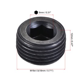 UXCELL Carbon Steel Internal Hex Thread Socket Pipe Plug, M18x1.5 Male Thread Black Pipe Cap for Garden Pneumatic Solenoid Valve, 3Pcs
