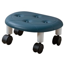 Round Low Rolling Stools Fuax Leather Universal Wheel Small Roller Swivel Stool High Weight Capacity for Home Blue