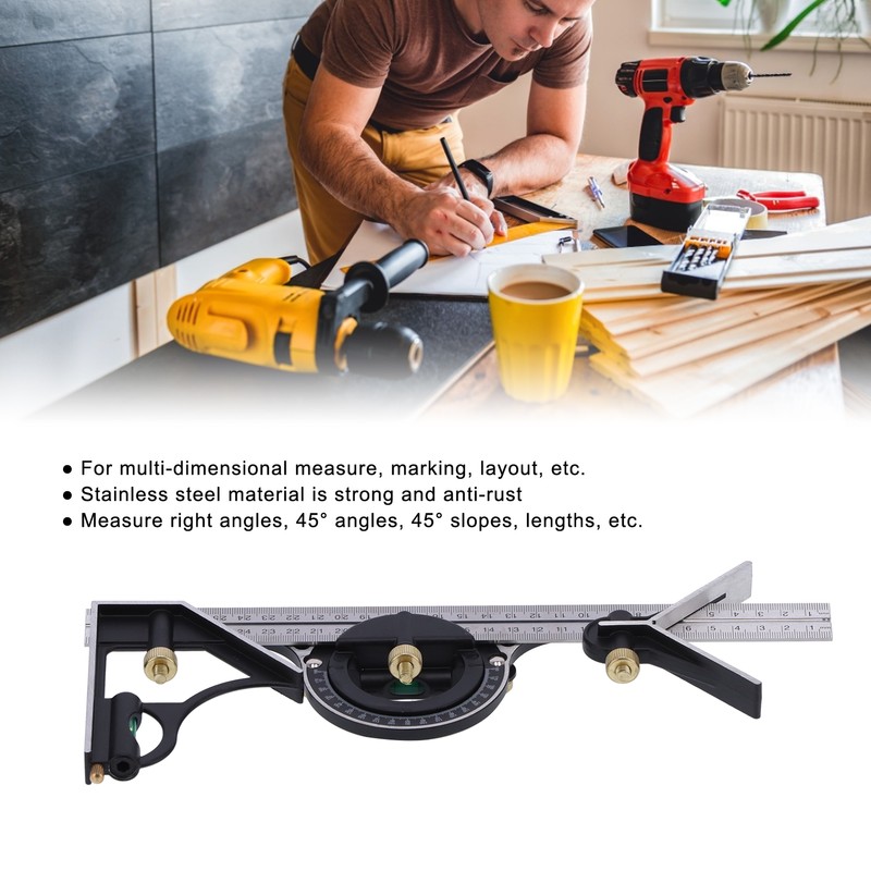 Combination Ruler Stainless Steel Caliper Protractor Angle Guage Woodworking Measure