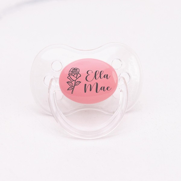 Personalized Set of 2 Pacifiers with Name and Rose Design,