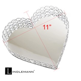 LINDLEMANN Heart Shaped Decorative Tray - Metal Mirrored Crystal Vanity Tray - Elegant Design for Perfume Jewelry Makeup, Easter (Heart, 11in, Silver)