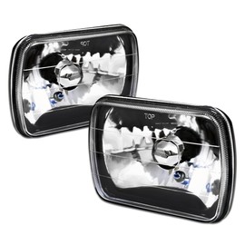 TLAPS 7422448426434 Universal Compatible With H6052 H6054 H6014 Black Housing 7" x 6" Diamond Cut Sealed Beam Halogen Headlights H4 Conversion