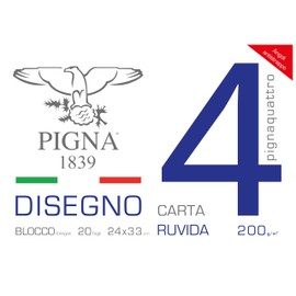 Pigna, Blocco da Disegno con 4 angoli PignaQuattro, Formato 24x33 cm., 20 Fogli da 200 g/m², Perfetto per Disegni e Schizzi, Carta Ruvida, confezione 1 pezzo
