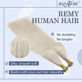 RUNATURE Blonde Nano Hair Extensions Human Hair White Blonde Nano Human Hair Extensions Remy Nano Ring Hair Extensions 14 Inch 50 Gram