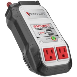 Vector 500 Watt Power Inverter, PI500V, Dual Power Inverter, Two USB Charging Ports,Grey