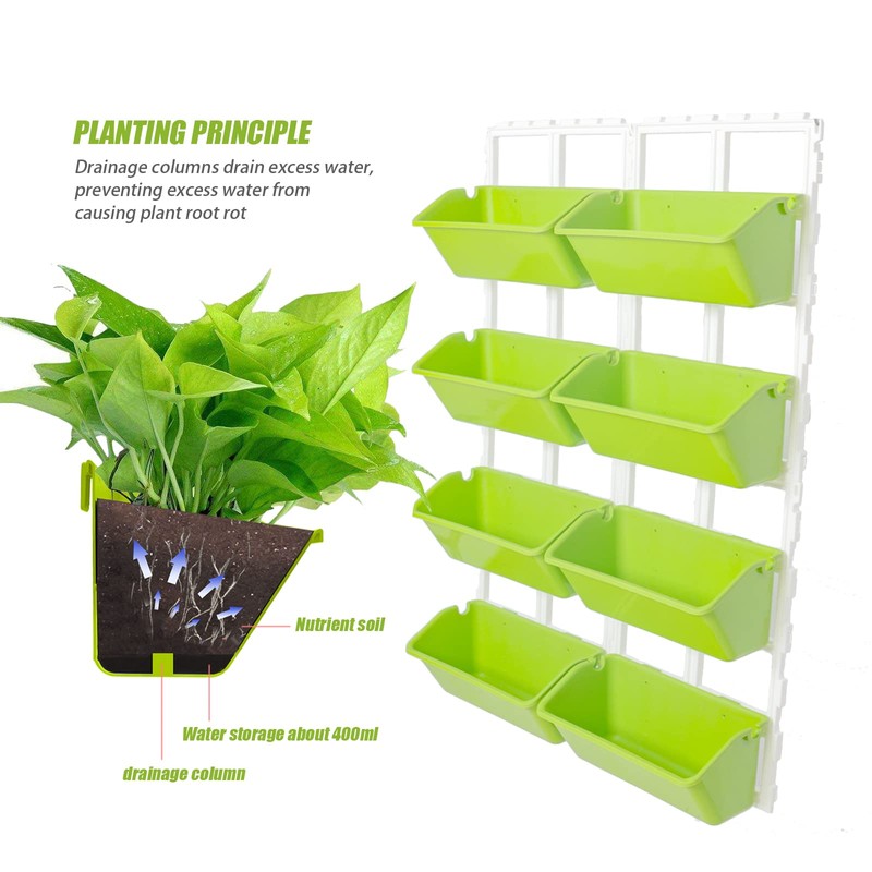 ILWorkTLs 8 Pockets Vertical Planters,Wall Mounted Plastic Plant Grow Pots,Wall