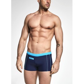Aquarti Men's Swimming Trunks Short with Contrast Piping, 010 Dark Blue/Blue