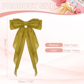 YELARXI Large Bowknot Hair Ribbon Barrette, Hair Bows Oversized Clip Long Tails - Fitting for (Party - Wedding - Birthday - Gift - Clip Accessories - Women) 14.17 Inch & Satin & Ginger