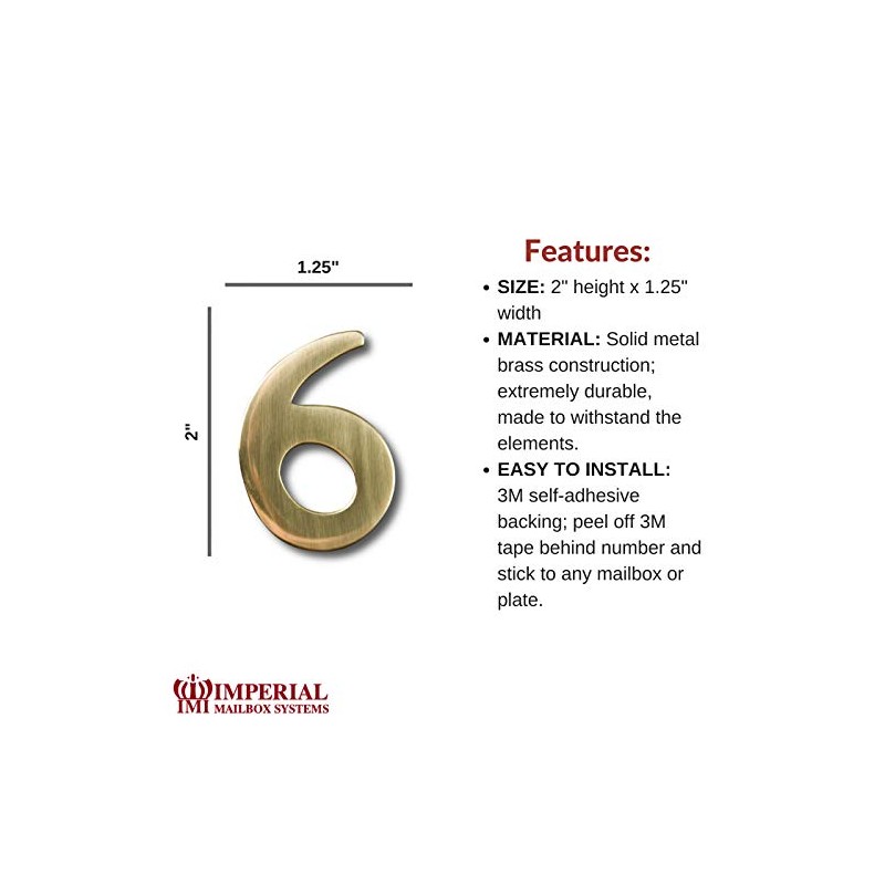 Self-Adhesive 2" Inch Imperial Brass Mailbox Number #6