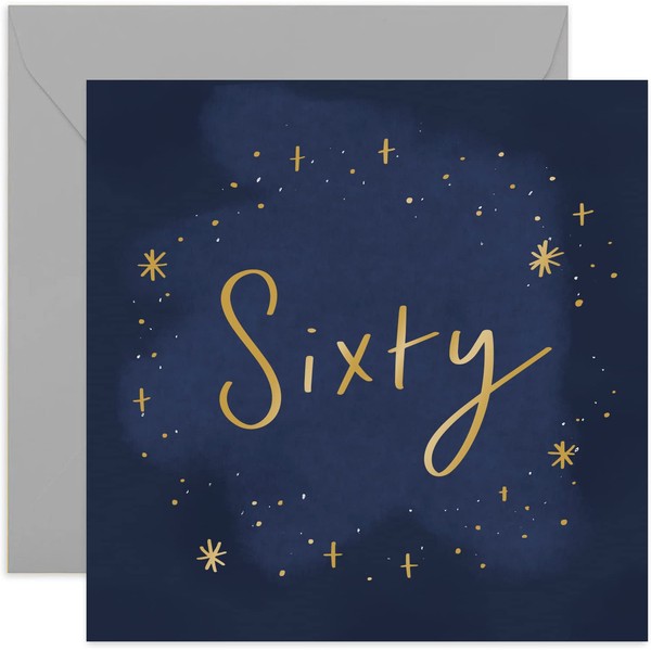 Old English Co. Stars 60th Birthday Card - Stylish Gold Foil Sixtieth Celebrations Greeting Card for Her or Him | Sixty Card For Men and Women | Blank Inside & Envelope Included