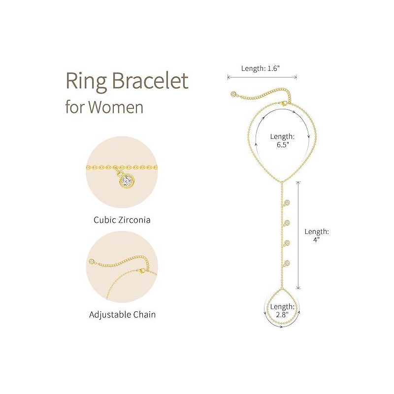 Tewiky Hand Chain Bracelet Ring Bracelet, Finger Ring Bracelet Zircon