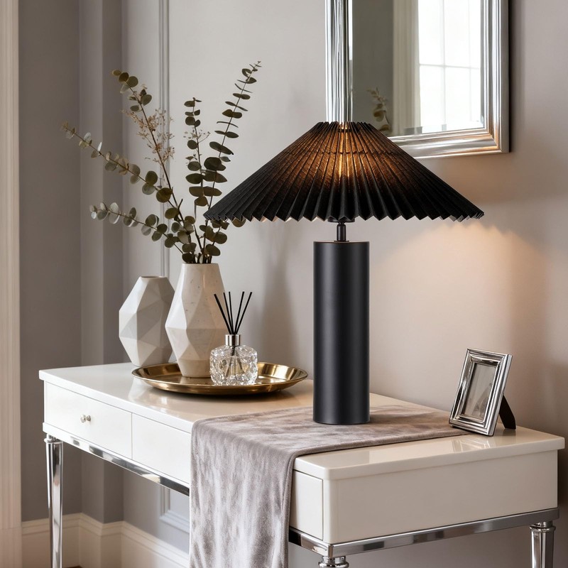 YJSQOEOE Modern Table Lamp with Pleated Lampshade and Cylindrical Base,