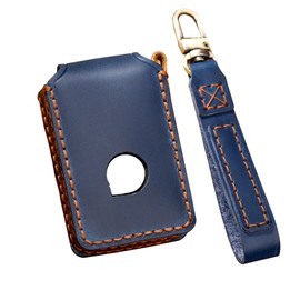 HIBEYO Smart Car Key Case Fits Volvo Protective Key Case Cover for Volvo XC90, XC70, S60, S80, S90, C30, V70, V90 Cowhide Key Fob Remote Key Case-A Blue