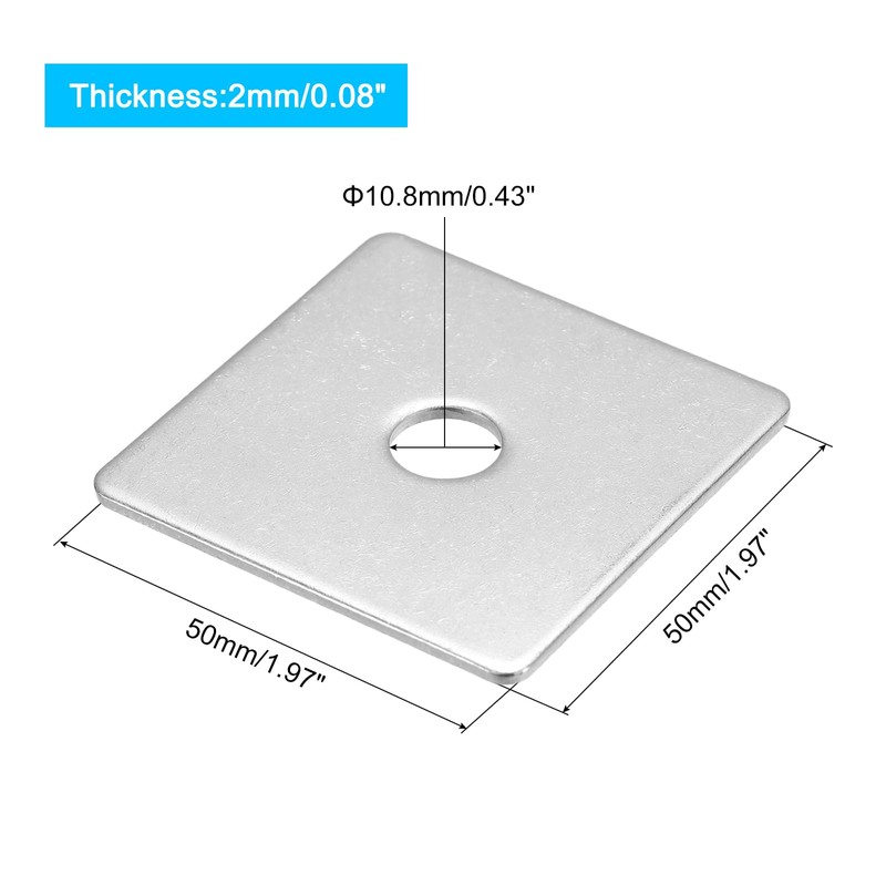 sourcing map Square Washer, 10Pcs M10x50x50x2mm 304 Stainless Steel Square