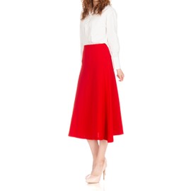 Dani's Choice Elastic Waist A-line Flared Long Skirt (M, Red)