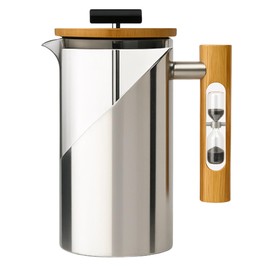 StramperPress| French Press coffee maker | HourGlass Timer| Coffee Press| (Silver, Stainless Steel)